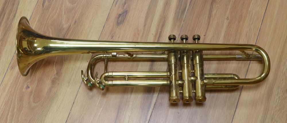 A Boosey & Hawkes Regent brass trumpet, cased